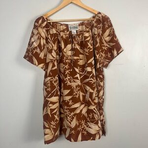 Vintage Diane Von Furtsenburg brown and tan printed scoop neck blouse silk 1X